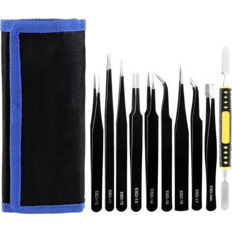 10 pcs Precision ESD Tweezers, Anti-static Tweezers, Stainless Steel Tweezers for All Types of Repairs (1/5)
