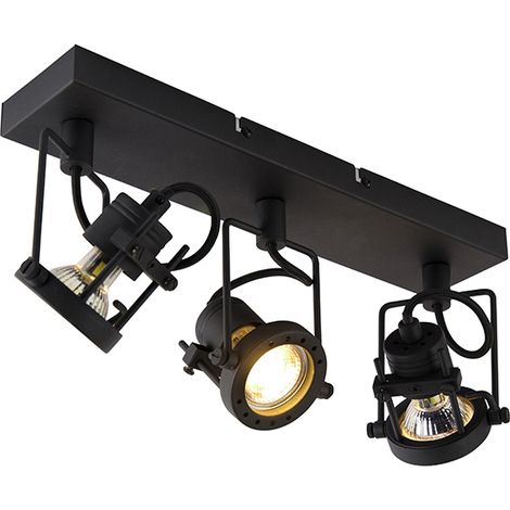 QAZQA suplux - LED Spot plafond, plafonnier - 3 lumière - L 36 cm - Noir - Rustique - éclairage intérieur - Salon I Chambre I Cuisine I Salle à manger