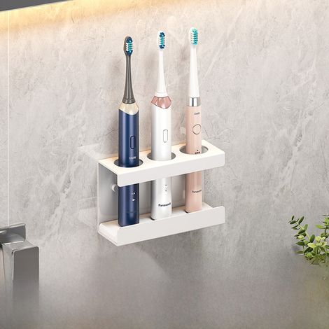 Porte-brosse à dents mural sans perçage, gobelet pour brosse électrique et bain de bouche, blanc (3 personnes)