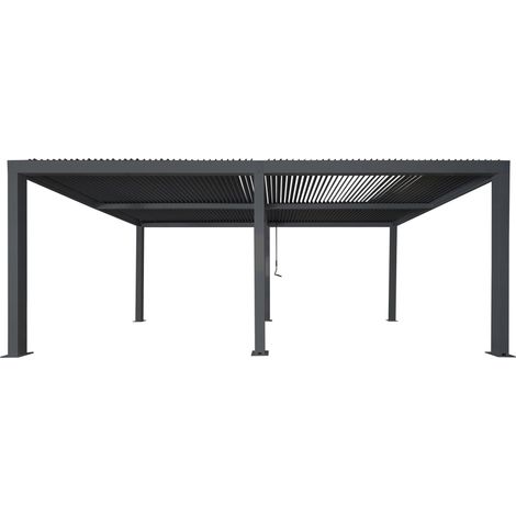 [NEUWERTIG] Pergola HHG-265, Gartenpavillon Lamellen-Pavillon, 10cm-Aluminium-Gestell, Regenrinne sturmfest, 3x6m anthrazit