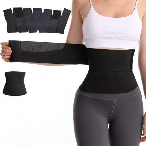 Ceinture amincissante ajustable - Ceinture abdominale rembourrée avec 6 sangles Velcro - Ceinture de sport pour le fitness et la course à pied - Noir - 4 m (1/5)