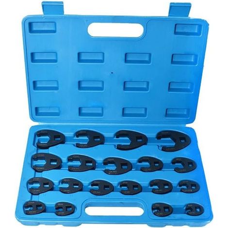 Clé à Fourche 19 pièces, Jeu de Clés à Fourche 19 Pièces avec Clé Dynamométrique Dimensions 8-32 mm Pour Conduites de Frein et Écrous de Tuyau (1/4)