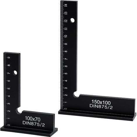 Equerre Menuisier, 100x70 mm et 150x100mm Précision Angle Droit Bloc Règle avec Échelle pour Ingénieur Charpentier, Fausse Equerre Charpentier Metal pour Machines Mettre en Place (1/5)