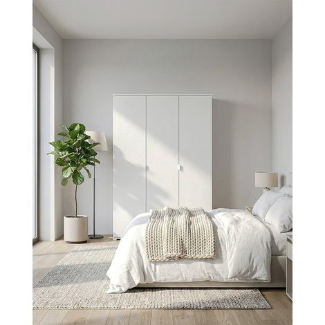 Armadio Dracaena - Guardaroba moderno - 3 anta - Struttura bianca - 2 ripiano incluso - 120 x 52 x 177 cm (1/5)