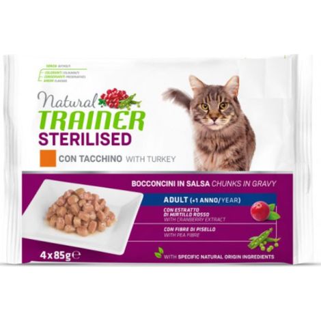 Gatto Adult Sterilised Bocconcini Tacchino Multipack 4x85gr Natural Trainer