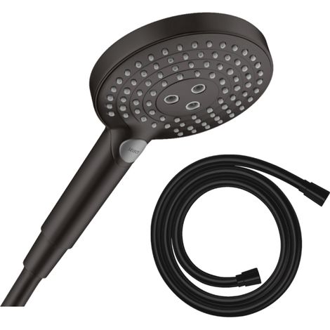 HANSGROHE Raindance Select S EcoSmart 120 rociador 3 chorros negro mate + flexo de ducha 1,25 m HANSGROHE Isiflex negro mate