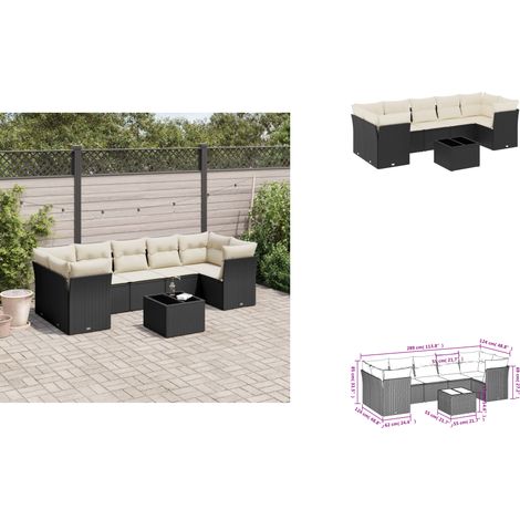 8-tlg. Garten-Sofagarnitur mit Kissen Schwarz Poly Rattan - Gartenmöbel - Esstisch - Lounge Set - Rattan Möbel - Outdoor Sofa (1/3)