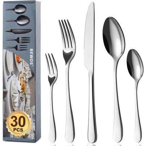 30-teiliges Besteckset für 6 Personen, Edelstahl, spülmaschinenfest, silber, poliert (1/5)