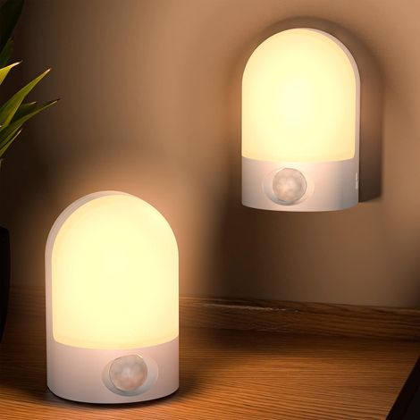 Lot de 2 veilleuses avec détecteur de mouvement - Pour enfants - Fonctionne avec piles - Avec détecteur de mouvement - Batterie intérieure - Lumière marche/arrêt automatique - Pour chambre à (1/5)