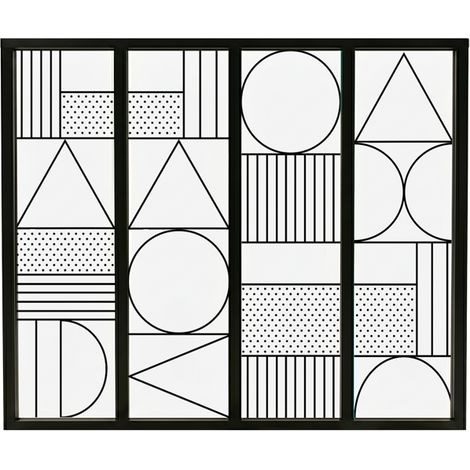 Verrière atelier intérieure aluminium noir 4 vitrages 135 x 117 cm - Décor géométrique - Geometric - noir et transparent - Verre trempé (1/5)