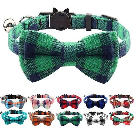 Collier pour chat Collier Chat Anti Étranglement, Collier pour Chat avec Clochette et Nœud Papillon, Colliers Mignon pour Chaton et Chats, 1 Pack, Vert