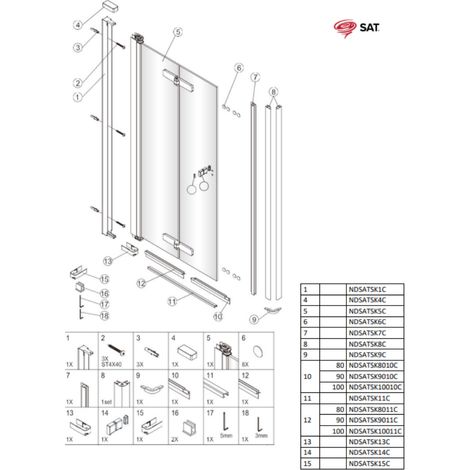 Joint d'étanchéité inférieur pour porte de douche SATSK80, noir (NDSATSK8010C )
