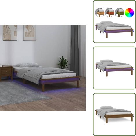 Cadre de lit à LED sans matelas 75x190 cm bois massif - Cadre De Lit - Lit Simple - Meuble Chambre - Bois Massif - Lumieres Led (1/5)