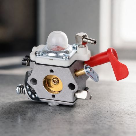 Carburateur en alliage métallique avec pompe plastique, starter manuel rouge et fenêtre transparente pour moteur thermique (1/4)
