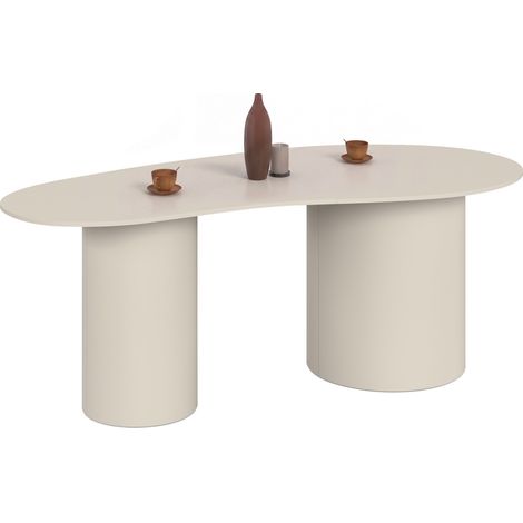 Table à manger ovale organique ORPHEA 8 personnes 2 pieds cylindriques beige 200 cm (1/5)