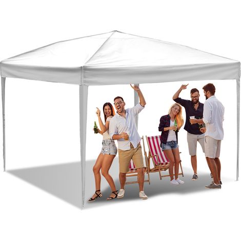 Wolketon Gazebo 3 x 3 m, gazebo da giardino pieghevole, regolabile in altezza, con borsa per il trasporto, impermeabile, stabile, protezione UV, tenda da ricevimento pop-up per esterni,  bianco