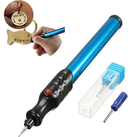 outil De Gravure Lectrique Portable (bleu), Outil De Gravure Sans Fil Avec Tte De Diamant Pour Bricolage Bois Mtal Bijoux Verre Cramique Plastique (1/5)