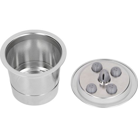 Filtre à café réutilisable à 5 trous en acier inoxydable, rechargeable, avec goupillon et cuillère. (1/5)