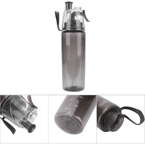 Bouteille d'eau portable 600ML avec spray anti-fuites et tête vaporisateur transparente (Noir) (1/5)
