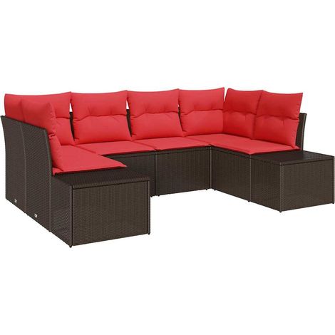 Garden Sofa Set with Cushion 6 pcs Brown Poly Rattan vidaXL