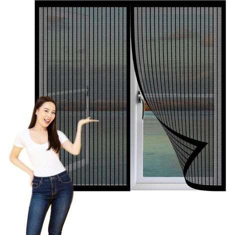 Moustiquaire magnétique pour porte ou fenêtre, 110 x 120 cm, sans outil ni perçage, idéale pour couloirs, fenêtres, patios – couleur noire (1/5)