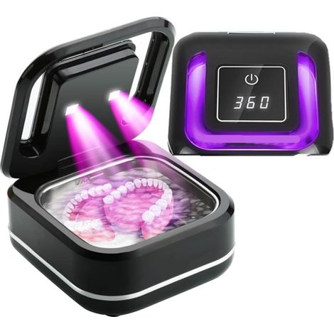 Limpiador ultrasónico para la limpieza de férulas dentales, protectores bucales y prótesis dentales limpiador ultrasónico de prótesis dentales con temporizador digital (negro). (1/5)