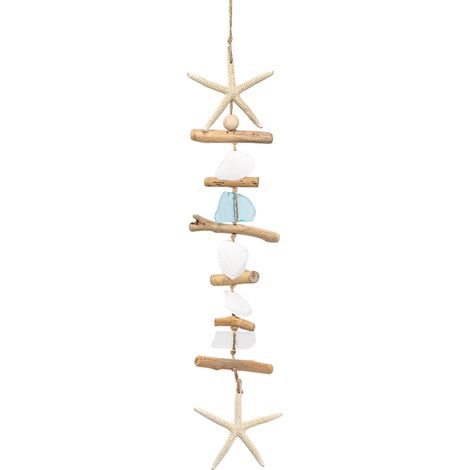 Décoration murale en bois flotté, étoile de mer avec coquillages, côtière pour salon, chambre à coucher et salle à manger (bleu) (1/2)