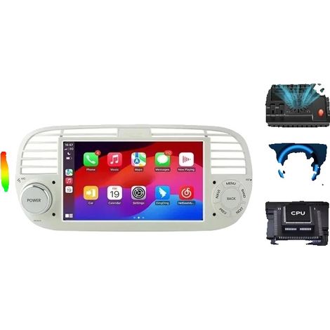 Carplay, Intégration Véhicule Transparent, Support Multimédia Polyvalent, compatible avec FIAT 500 / 500C Abarth 2007-2015, V1 Plus(4 Go 64 Go) (1/2)