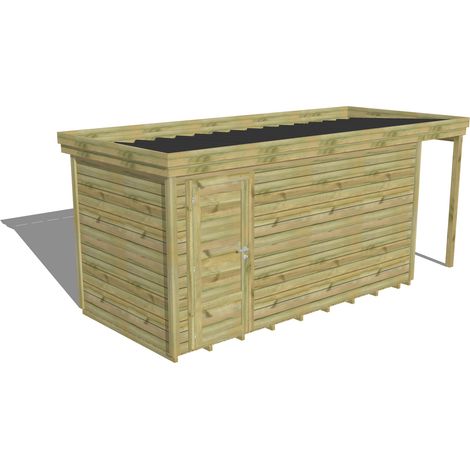 ABRI DE JARDIN bois Pin autoclave 27mm - 5,34x2,14m / 11,4m2 - Bac acier - Plancher bois