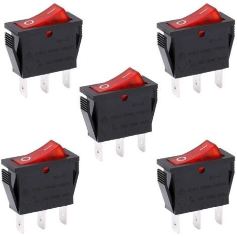 Interrupteur à bascule ON-OFF SPST 3 bornes lumière rouge 16A 250VAC 5 pièces
