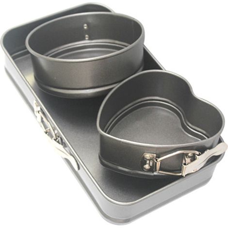 Juego de 3 moldes para pasteles con forma de corazón, de acero al carbono antiadherente, con base desmontable, aptos para olla a presión y horno, ideales para repostería casera. (1/5)