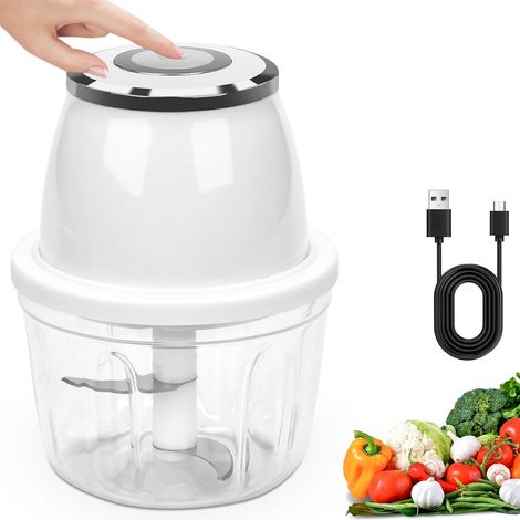 Mini hachoir électrique rechargeable USB, capacité de 350 ml, six lames, idéal pour hacher oignons, ail, viande, légumes, etc. (1/5)