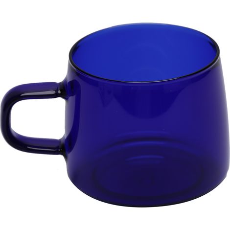 Tasse à café en verre de 350 ml, mug en cristal avec anse, résistant aux hautes températures, idéal pour la maison et les cafés (bleu). (1/5)