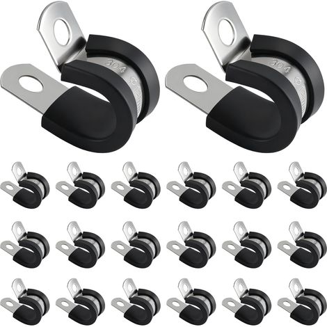 20 Pièces Colliers de Serrage en Acier Inoxydable 304,Colliers de P Doublés de Caoutchouc,Colliers de Fixation de Tubes de Câble avec Insert en Caoutchouc Pour Tuyau,Câble et Montage (12mm) (1/5)