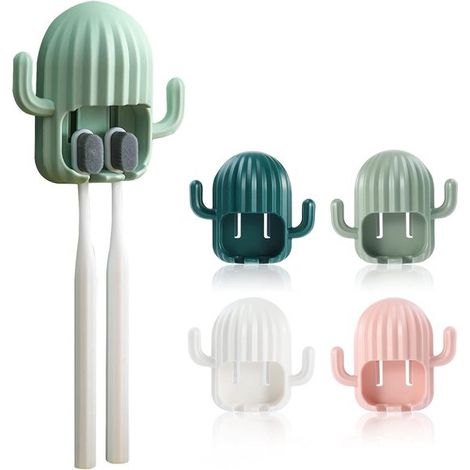 porta scope a forma di cactus senza foratura - Organizer per spazzole da bagno autoadesivo con doppio foro di supporto (1/2)