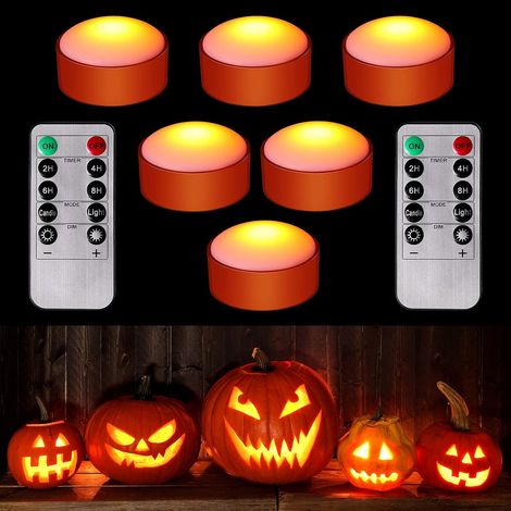 Lumière De Citrouille - Led Sans Flamme - Télécommande Et Minuterie - Fonction Claquement Main - Pour Citrouilles Réelles Ou Artificielles - 6 Pièces - Orange (1/5)