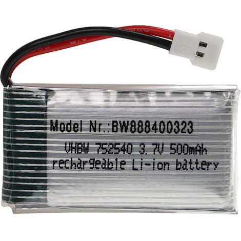 vhbw Batería compatible con XH 2.54 2P clavija (m) para modelismo por ej. coche carreras, avión (500mAh, 3,7V, Li-poli, 45 x 25 x 10mm)