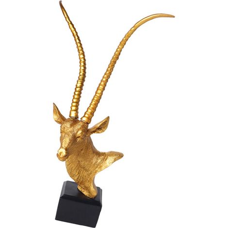 Kunstobjekt: Antilopenkopf aus robustem Kunstharz – Gold