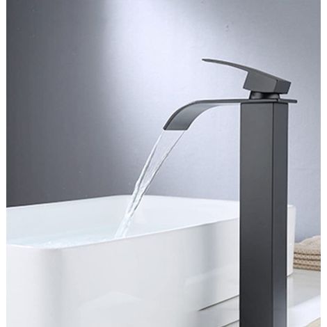 Robinet de lavabo, robinet de salle de bain à robinet cascade haute, robinet mélangeur eau chaude et froide, acier inoxydable, montage sur pont, G9/16 (1/5)