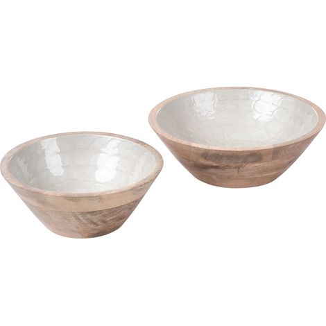 Conjunto de 2 cuencos decorativos de madera de mango hechos a mano modernos marrones/blancos Arish