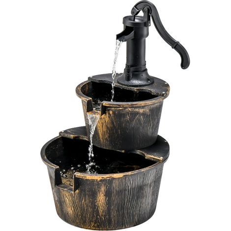 Fontaine de jardin d'extérieur à seau 45,5 x 41 x 68 cm avec débit réglable ambiance rustique en pp bronze antique