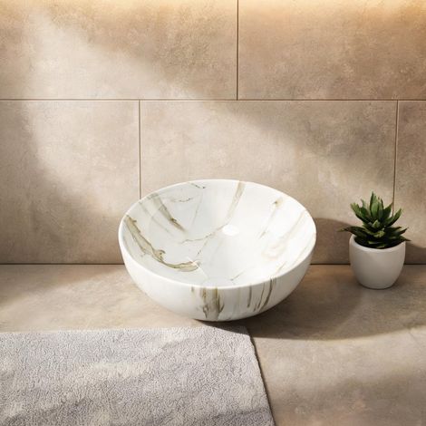 Vasque à poser en céramique blanche 36 cm design rond (1/5)