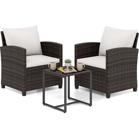 COSTWAY Set Mobili Da Giardino In Rattan Set Da Conversazione Da Patio Salotto Da Esterno A 3 Pezzi Salottino Da Balcone Arredo In Vimini Per Cortile 2 Person (1/5)