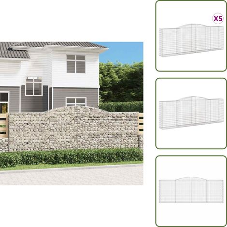 Gabionen mit Hochbogen 5 Stk. 400x50x140/160cm Verzinktes Eisen - Gabionen - Gabionenkorb - Gartendeko - Gartenzubehör - Zaun (1/5)