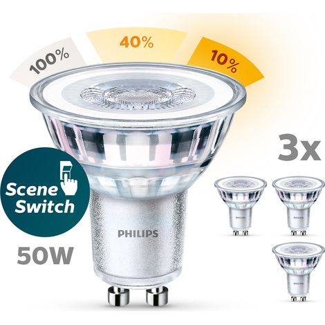 Philips LED SceneSwitch Spot GU10 50W Dimmable Lumière blanche chaude - 3 pièces (1/5)