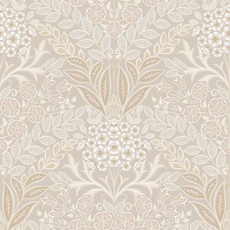Grandeco Arts Floral Beige Wallpaper Flowers Leaves Textured Paste The Wall (1/4)