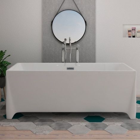 Distribain – Baignoire îlot rectangulaire 170cm en acrylique blanc – Parois inclinées pour confort – Finition brillante et entretien facile