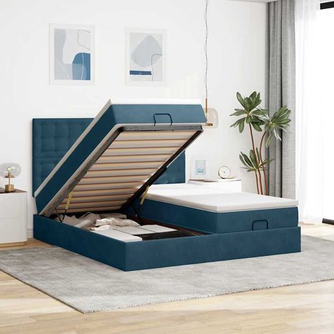 VidaXL Cadre de lit ottoman avec matelas bleu foncé 160x200 cm velours (1/5)