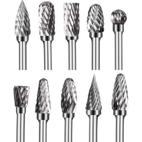 Doppelschneidende Hartmetall-Fräser, 10-teiliges 1/8"-Rotationsfräser-Set mit 6-mm-Schleifkopf zum Holzschnitzen, Metallpolieren, Gravieren und Bohren (1/5)