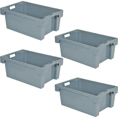 BRB 4 bacs empilables - Dimensions (L x l x h) : 600 x 400 x 200 mm - Capacité : 32 l - Gris - Fond et parois fermés